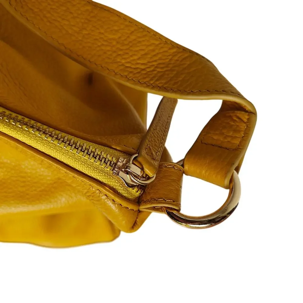 Laggo Pebbled Leather Hobo Shoulder Bag Yellow – Zip Top, Studded Front Pocket - Picture 5 of 8